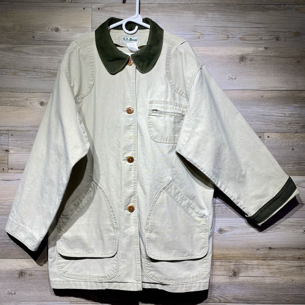 Vintage L.L.Bean Canvas Field Coat Barn Chore Men’s XL Corduroy Trim NO LINER